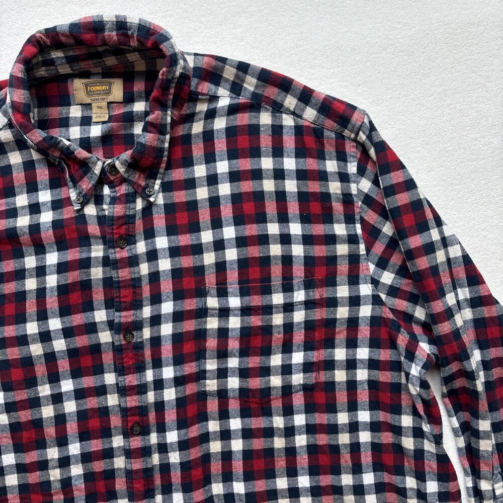 The Foundry Supply Co Men 3XL Long Sleeve Red Plaid Shirt Super Soft 100% Cotton - Picture 4 of 14